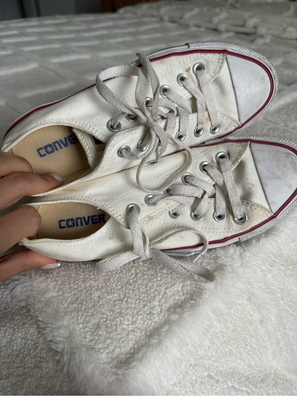 Converse White Low Top Canvas Sneakers with Red Trim